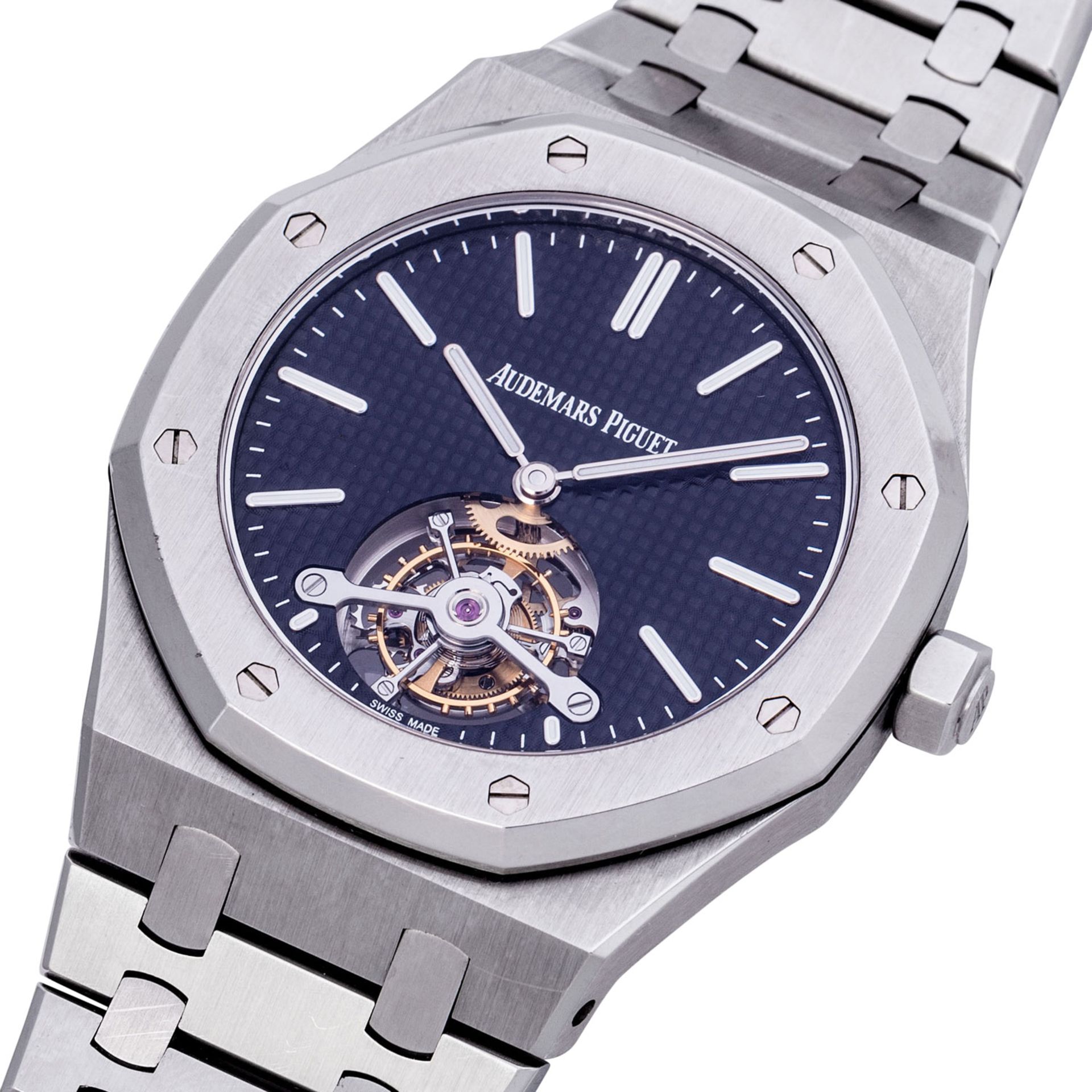 AUDEMARS PIGUET extem seltene "Royal Oak Extra-Thin Tourbillon" Ref. 26512ST. Full Set. - Image 5 of 8