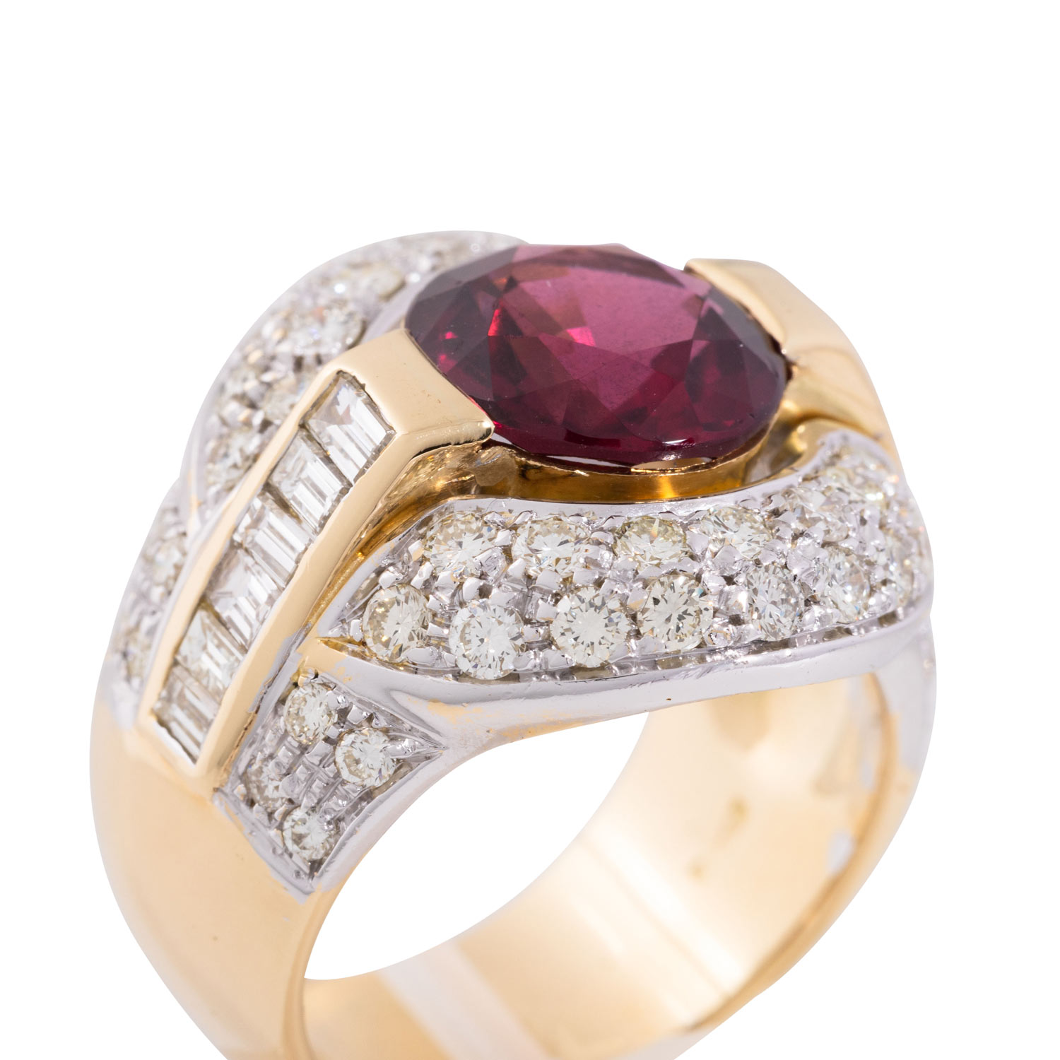 Ring mit Rhodolith, Diamantbaguettes und Brillanten zus. ca. 2,1 ct, - Image 4 of 4