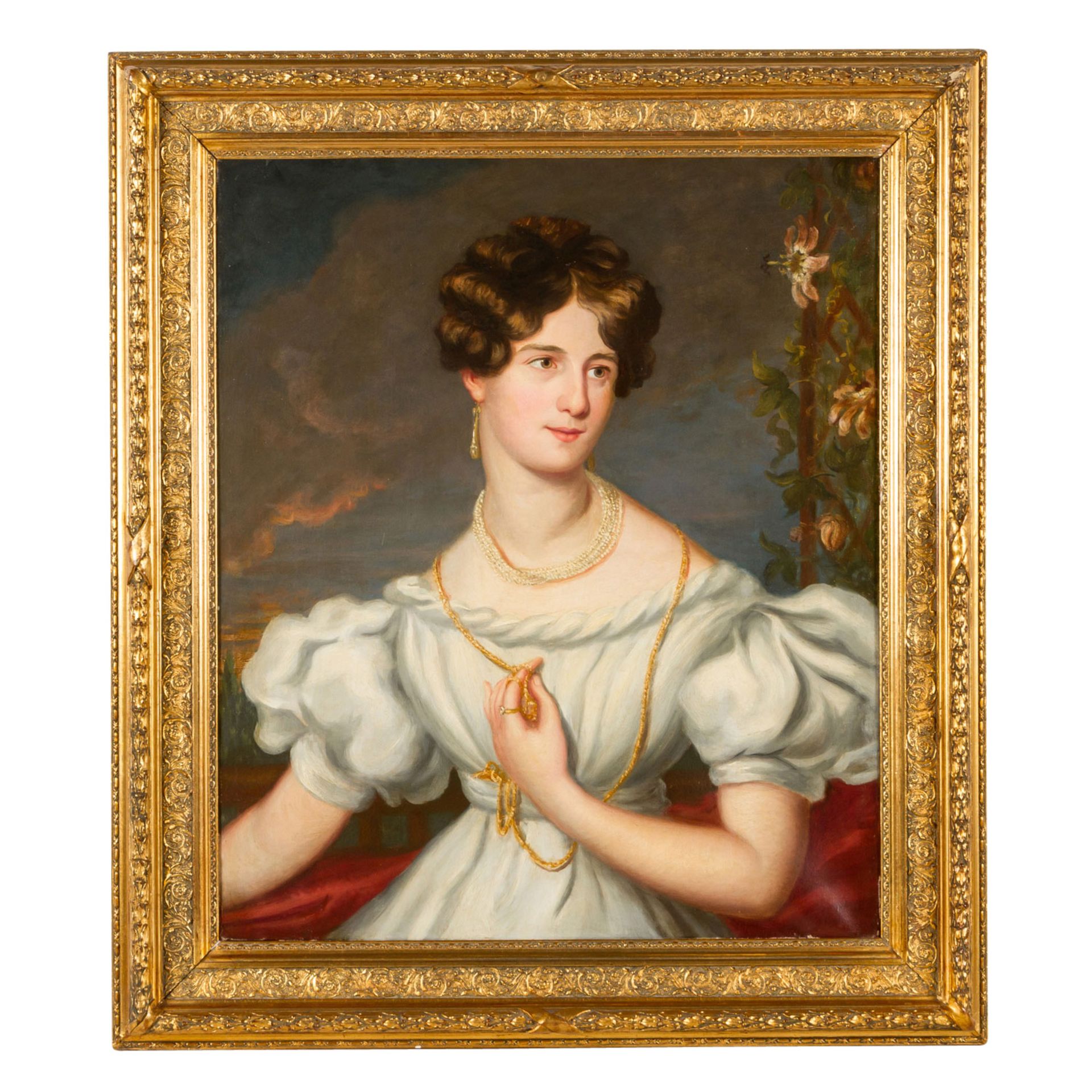SCHULE DES XIX JAHRHUNDERTS "Porträt einer aristokratischen jungen Frau mit opulentem Schmuck" - Image 2 of 3
