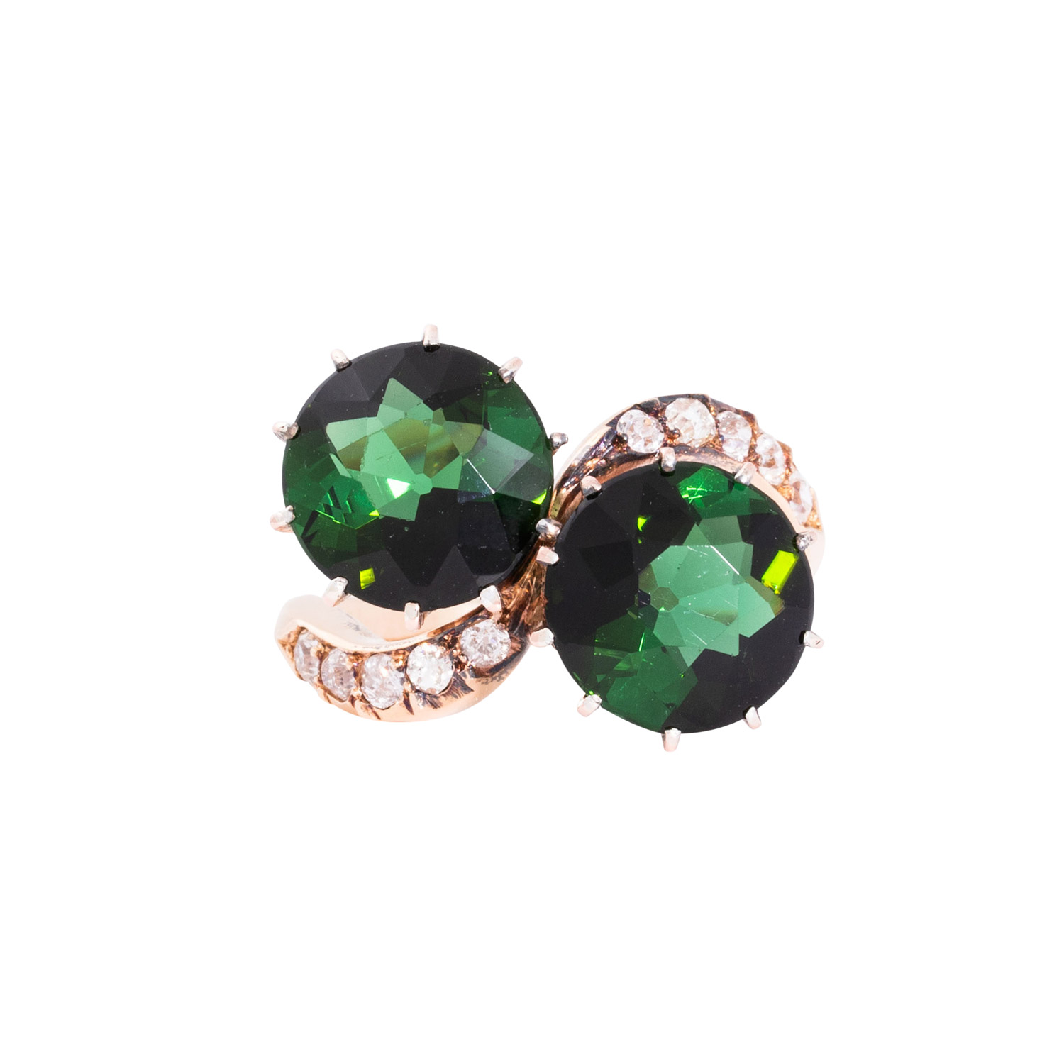 Ring "Toi et moi" mit 2 schönen grünen Turmalinen und Altschiffdiamanten, - Image 2 of 3
