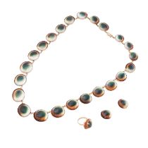 Unikat Set Kette aus 23 "Meeresaugen" mit passendem Ring,