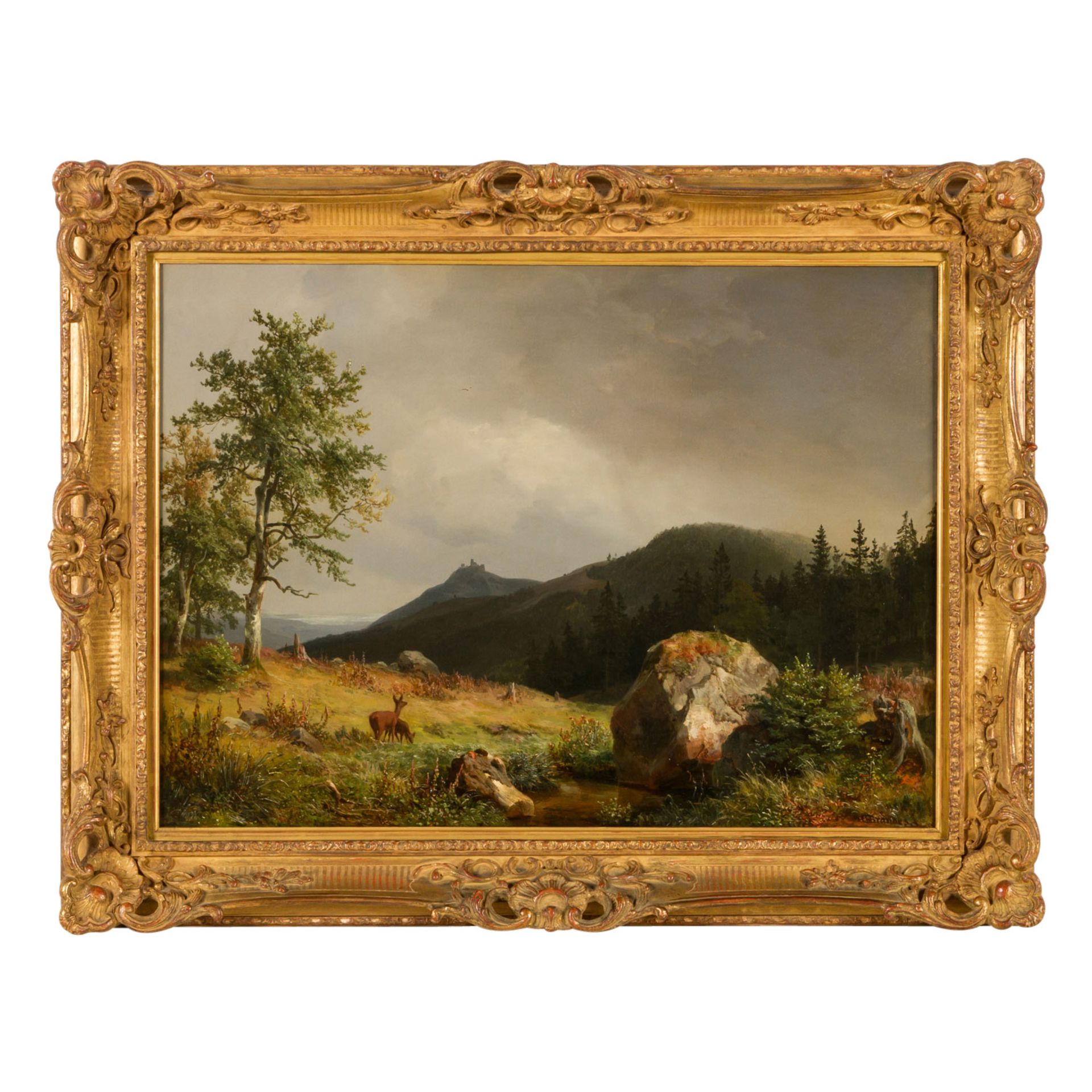 BRANDES, HEINRICH AUGUST (1803-1868) "Mittelgebirgslandschaft bei Abendstimmung" - Bild 2 aus 4