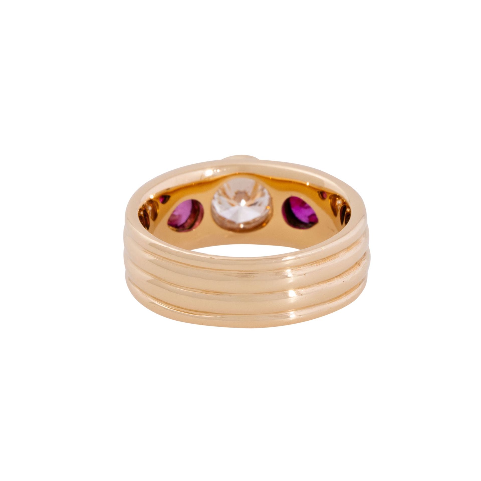 Ring mit 2 Rubintropfen und 1 Brillant von ca. 1 ct, - Bild 3 aus 5