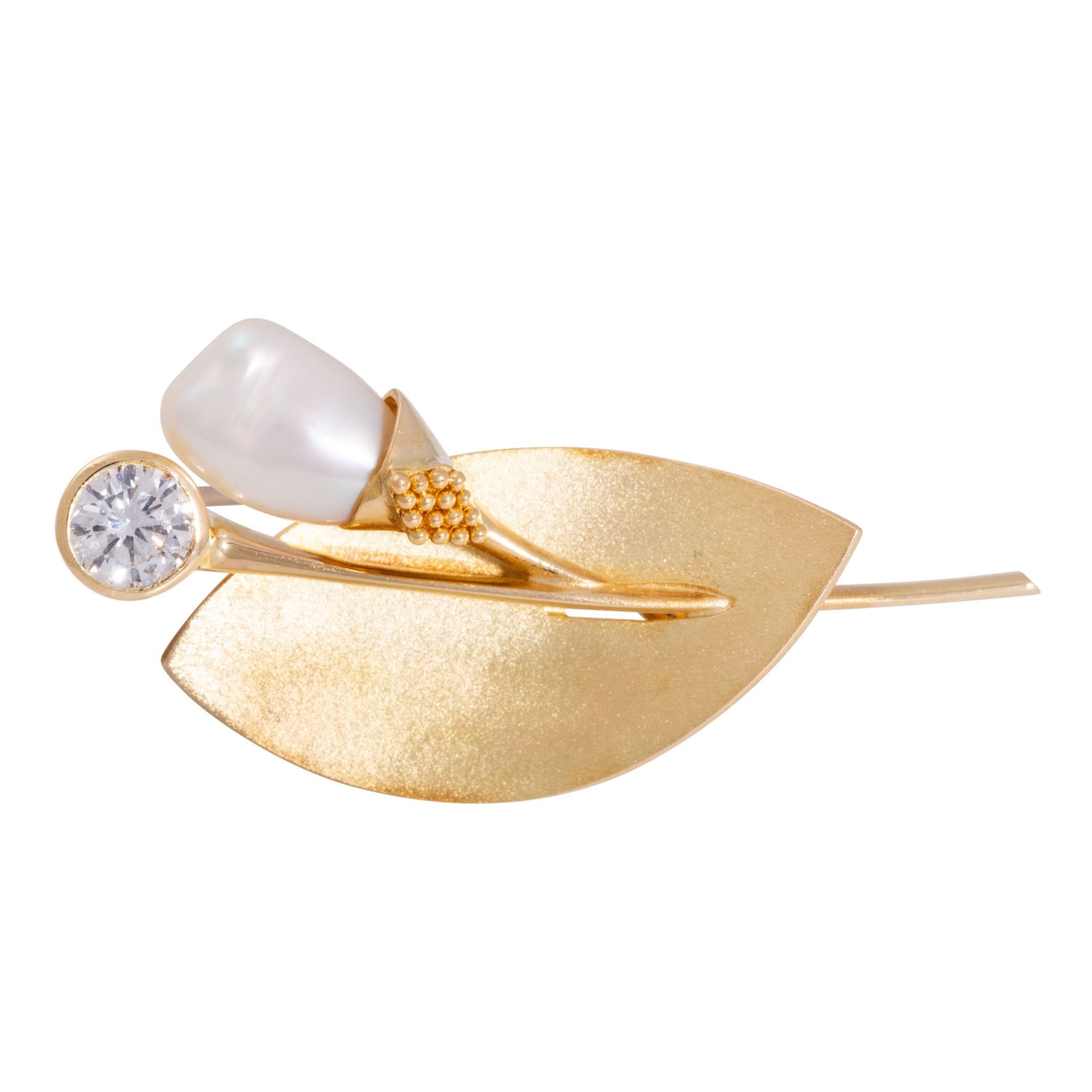 Modern florale Brosche mit Brillant von ca. 0,35 ct,