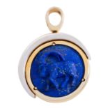 Sternzeichenanhänger "Steinbock" mit Lapislazuli und Brillanten zus. ca. 0,12 ct, 