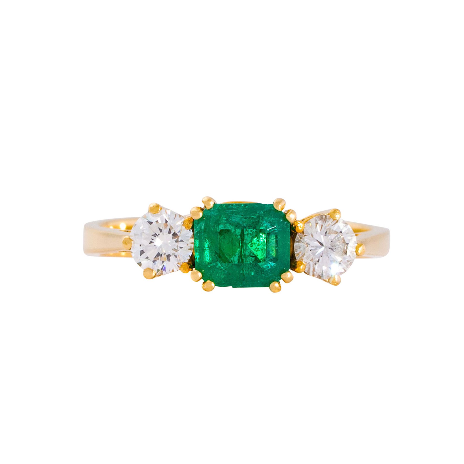 Ring mit Smaragd flankiert von Brillanten zus. ca. 0,39 ct (punziert),  - Bild 2 aus 3