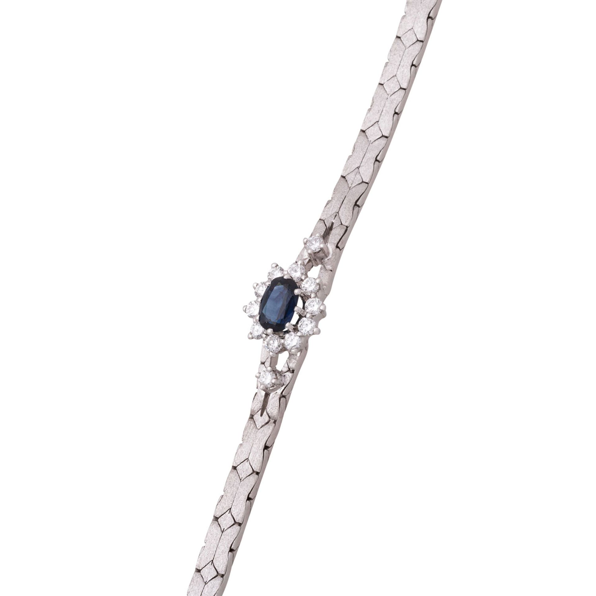 Armband mit oval facettiertem Saphir und 12 Brillanten zus. ca. 0,36 ct, - Bild 4 aus 4