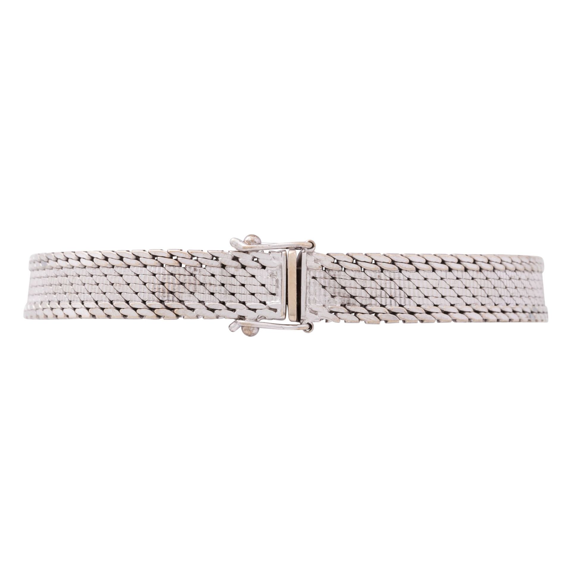 Armband aus Milanaisegeflecht mit 3 kleinen Diamant-Smaragd-Blüten, - Bild 2 aus 5