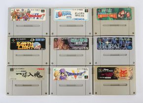 An assortment of loose NTSC-J Super Famicom cartridges (x9) Highlights include: Dragon Quest VI,