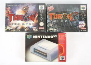 Nintendo 64 (N64) Turok bundle + Controller Pak accessory Includes: Turok: Rage Wars and Turok 2: