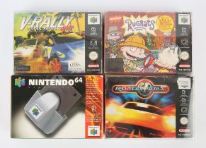Nintendo 64 (N64) 'Designed for Rumble Pak' bundle + Rumble Pak accessory Includes: V-Rally,