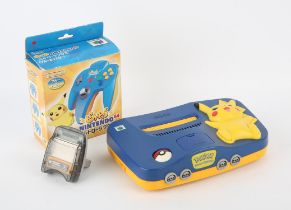 Nintendo 64 (N64) Pikachu Blue Console with Pikachu controller [boxed] + Transfer Pak accessory