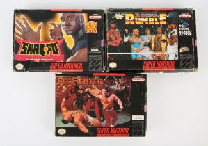 Super Nintendo (SNES) fighting bundle Includes: Pit-Fighter, Shaq-Fu and WWF Royal Rumble