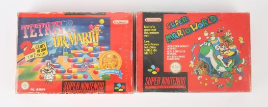 Super Nintendo (SNES) Mario bundle Includes: Super Mario World (red box variant) and Tetris & Dr.