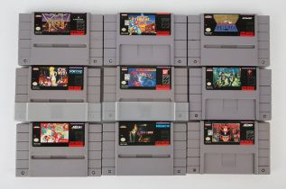 An assortment of loose NTSC Super Nintendo (SNES) cartridges (x9) Highlights include: Power