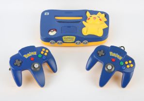 Nintendo 64 (N64) Pikachu Blue Console with 2 Pokémon controllers [unboxed]