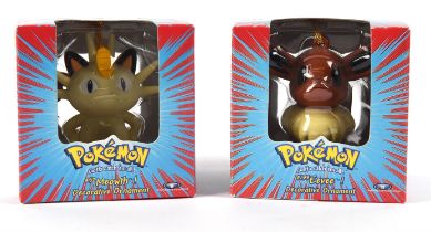 Pokemon decorative ornaments by trendmasters boxed from 1999, includes one Eevee and one Meowth.