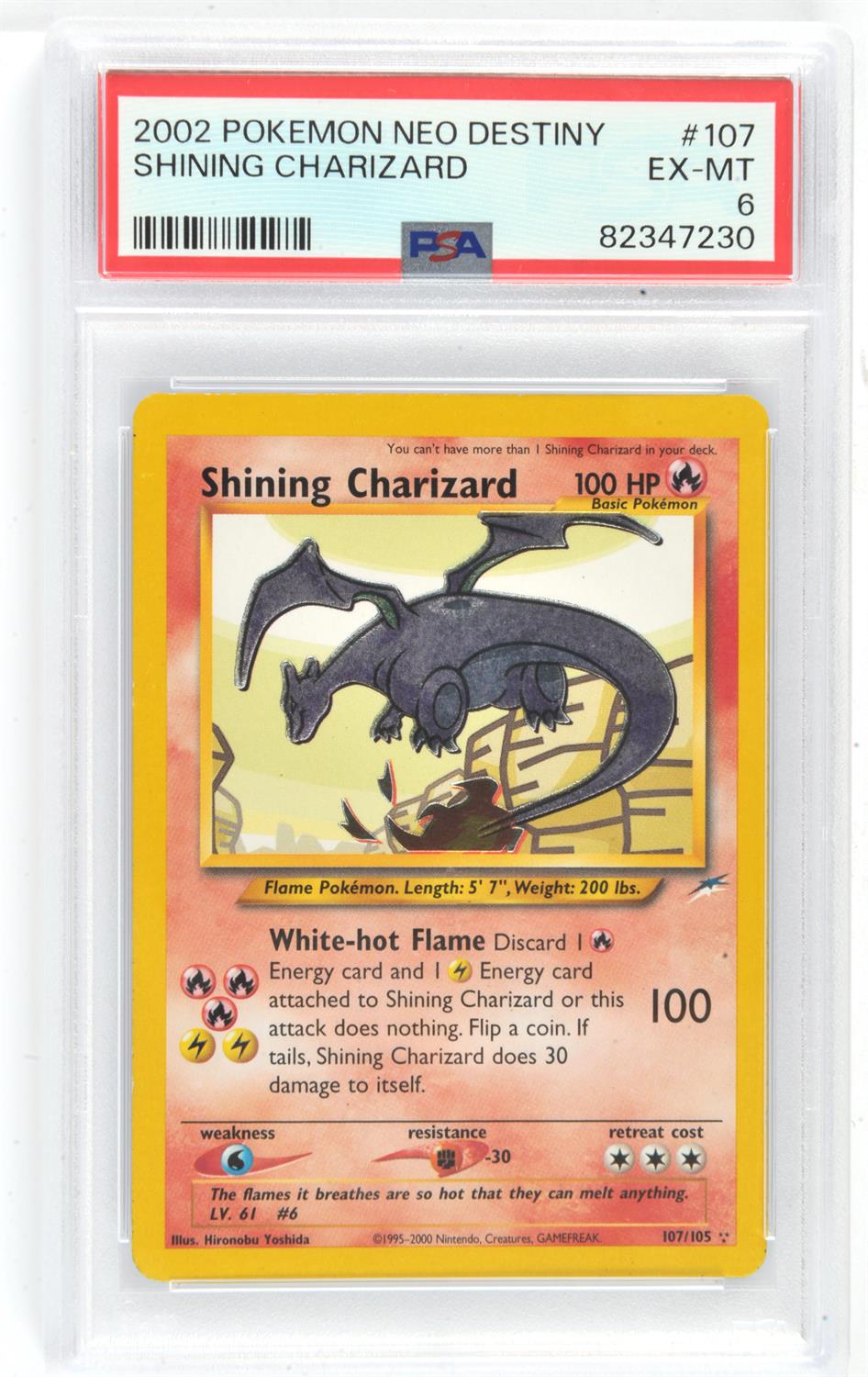 Pokemon TCG. Shining Charizard 107/105 from Neo Destiny. Graded PSA 6.