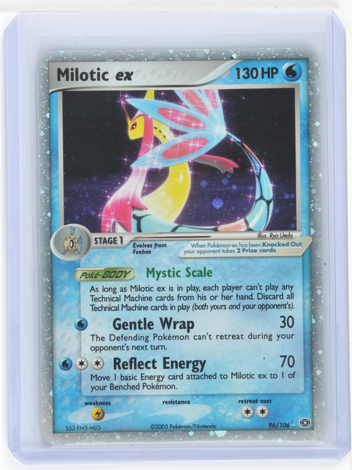 Pokemon TCG. Milotic EX card number 96/106 from the Pokemon EX Emerald Set.