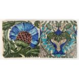 William De Morgan, (British, 1839-1917). Two Islamic flower tiles, impressed Merton Abbey marks to