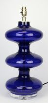 Julian Chichester, Lucerne glass lamp, blue colourway, 52cm high including brass fitting