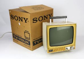 Sony TV-110UK, black and white television receiver, AC mains,12v, portable model with cream plastic