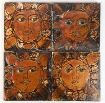 Joyce Morgan for the Chelsea pottery, four tiles, Sun face, tiles stamped Richards, 15.3 x 15.