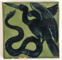 William De Morgan, (British, 1839-1917). Tile decorated with a bird with a snake in its claws,