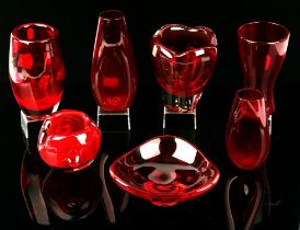 William Wilson for Whitefriars, a Molar vase, in ruby glass, pattern no. 9410, remains of a label,