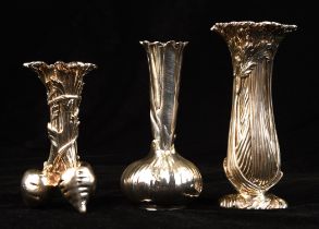 Christofle, Onion bud vase, Three Carrots vase and Celery vase, all silver plated, boxed,