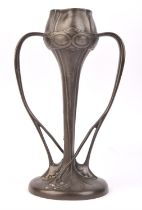 Archibald Knox (1864-1933) for Tudric, possibly for Liberty & Co, twin handled vase,