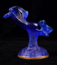 Daum France, Leaping horse, blue pate de verre, signed to base, in box, 13cm high