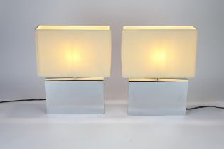 Dar Lighting, pair of chromed metal lamp bases, with paper shades, the lamps including fitting 23cm