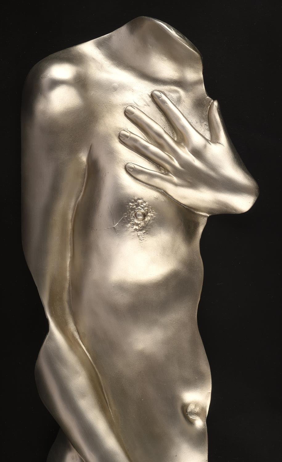 Unknown Artist, Female torso, silvered resin, framed and glazed, 120 x 60cm - Image 2 of 3