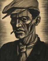Francois Gianola (1907-1990), Portrait of a man in a flat cap, charcoal, signed upper left,