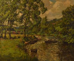 Howard Barron (1900-1991), River Barle near Withypool, Somerset, oil on canvas, signed lower left,