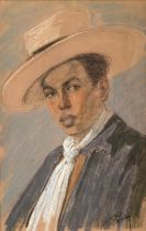 Mohamed Sabry (1917-2018), Boy with hat, pastel, signed lower right, 44 x 28.5cm.