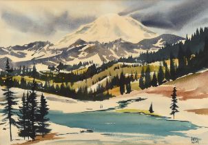 Charles Mulvey (1918-2002), Mountainous lake landscape, watercolour, signed lower right, 36 x 52cm.