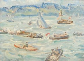 Henry George Cogle (British 1875-1957), Regatta, oil on canvasboard, signed (incised) lower right,