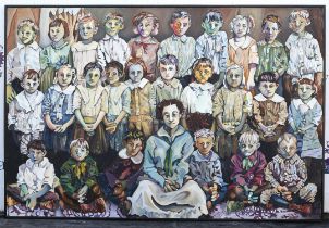 British School (contemporary), Group Portrait, oil on canvas, 91 x 138cm. Framed