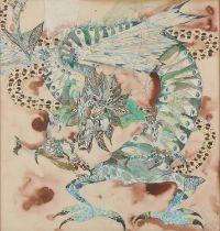 Katharine Myers (20th century), Dragon, pen, ink and watercolour, signed and dated Summer '74 lower