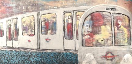 Sarah Lynne Mayhew (British, Contemporary), A London Tube Train with driver and passengers,