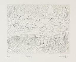 † § Leon Kossoff (British, 1926-2014). Resting, etching, signed and dated '83 lower right,