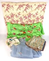 A collection of vintage Chinese and Japanese silks, panels and organza fabric and textiles to