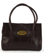 MULBERRY small chocolate brown leather BAYSWATER handbag with brass hardware bearing serial number