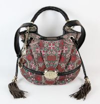 LANCEL Paris "Le BRIGITTE BARDOT" leather and suede embroidered handbag. (The large strap