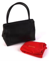 BALLY substantial quality black leather rigid-framed hinged Gladstone-type handbag with silver