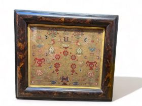 Victorian framed and glazed very large garden sampler signed H P Hanna Parker 1853, 49cm x 58cm