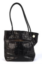 MULBERRY vintage black Congo leather tote handbag with silver hardware and plaid lining bearing