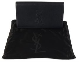 YVES SAINT LAURENT superb quality unused navy blue nappa leather clutch bag with black silk lining